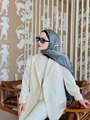 Burberry Çift Taraflı İthal Vual İpel Şal 78631 - Buz Mavisi - Siyah - Organic ScarfsOrganic Scarfs