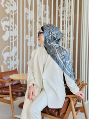 Burberry Çift Taraflı İthal Vual İpel Şal 78631 - Buz Mavisi - Siyah - Organic ScarfsOrganic Scarfs