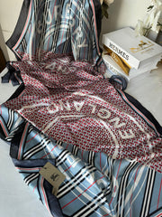 Burberry Çift Taraflı İthal Vual İpel Şal 78631 - Mavi - Siyah - Organic ScarfsOrganic Scarfs