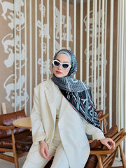 Burberry Çift Taraflı İthal Vual İpel Şal 78631 - Petrol - Siyah - Organic ScarfsOrganic Scarfs