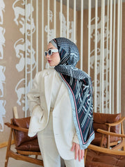 Burberry Çift Taraflı İthal Vual İpel Şal 78631 - Petrol - Siyah - Organic ScarfsOrganic Scarfs
