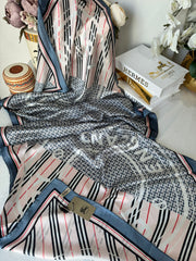 Burberry Çift Taraflı İthal Vual İpel Şal 78631 - Pudra - İndigo - Organic ScarfsOrganic Scarfs