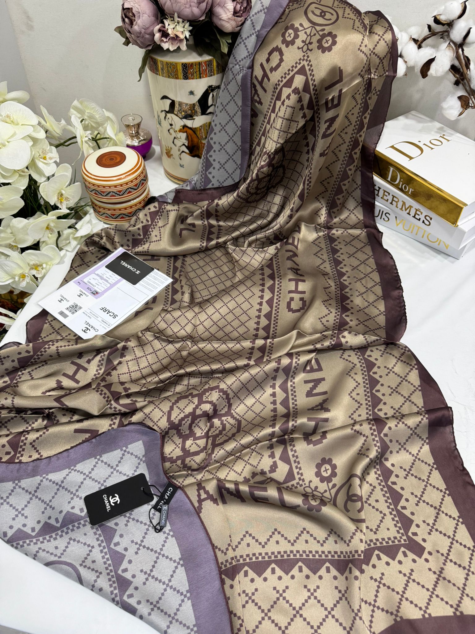 Chanel Çift Taraflı İthal Vual İpel Şal 85651 - Bej - Organic ScarfsOrganic Scarfs