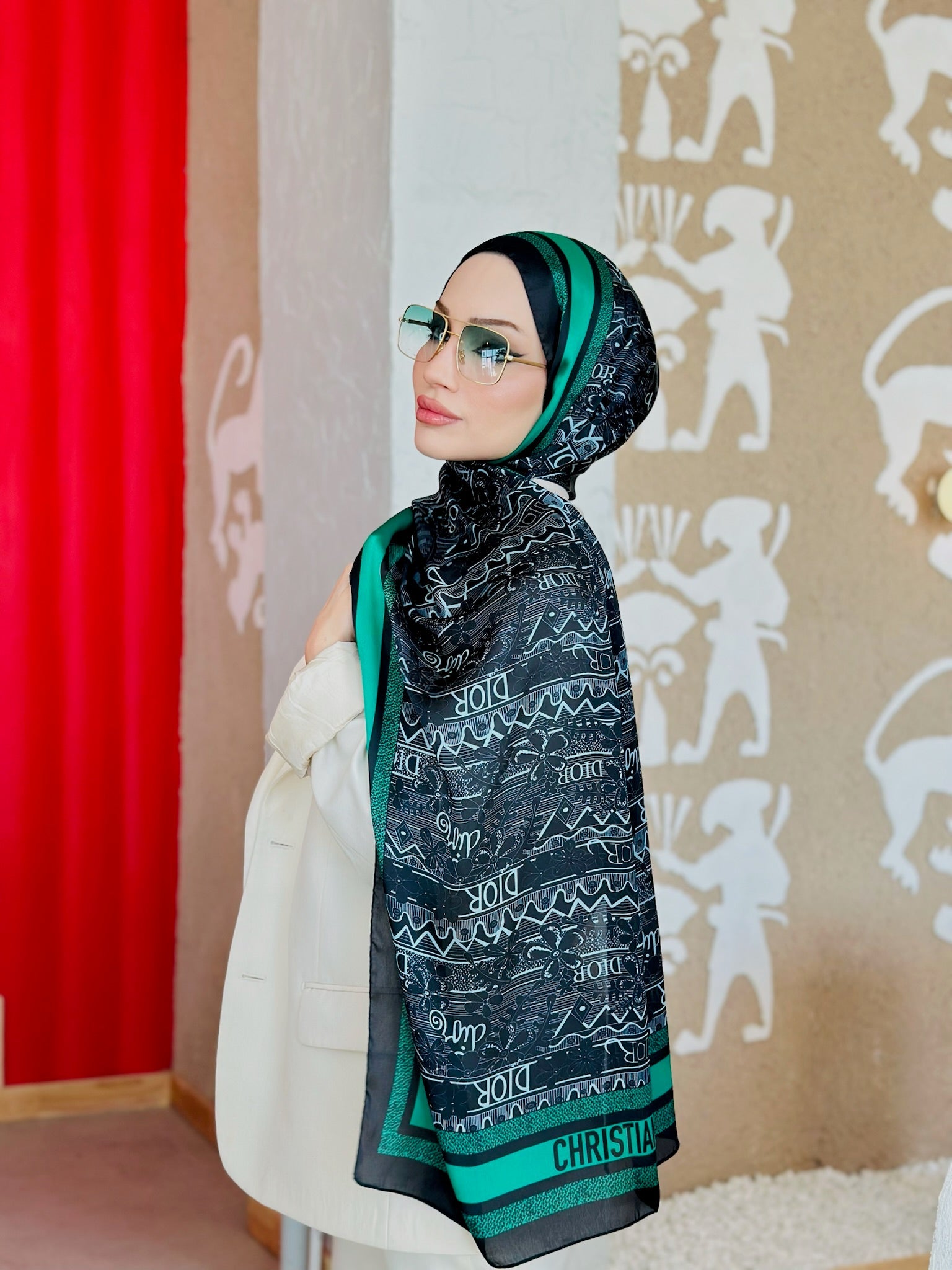 Dior Çift Taraflı İthal Vual İpel Şal 78632 - Bennetton - Su Yeşili - Organic ScarfsOrganic Scarfs