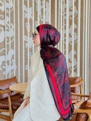 Dior Çift Taraflı İthal Vual İpel Şal 78632 - Bordo - Siyah - Organic ScarfsOrganic Scarfs