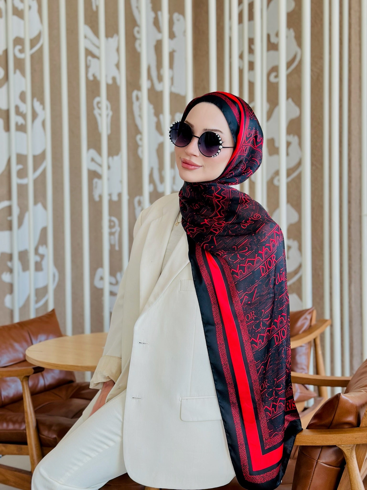 Dior Çift Taraflı İthal Vual İpel Şal 78632 - Bordo - Siyah - Organic ScarfsOrganic Scarfs