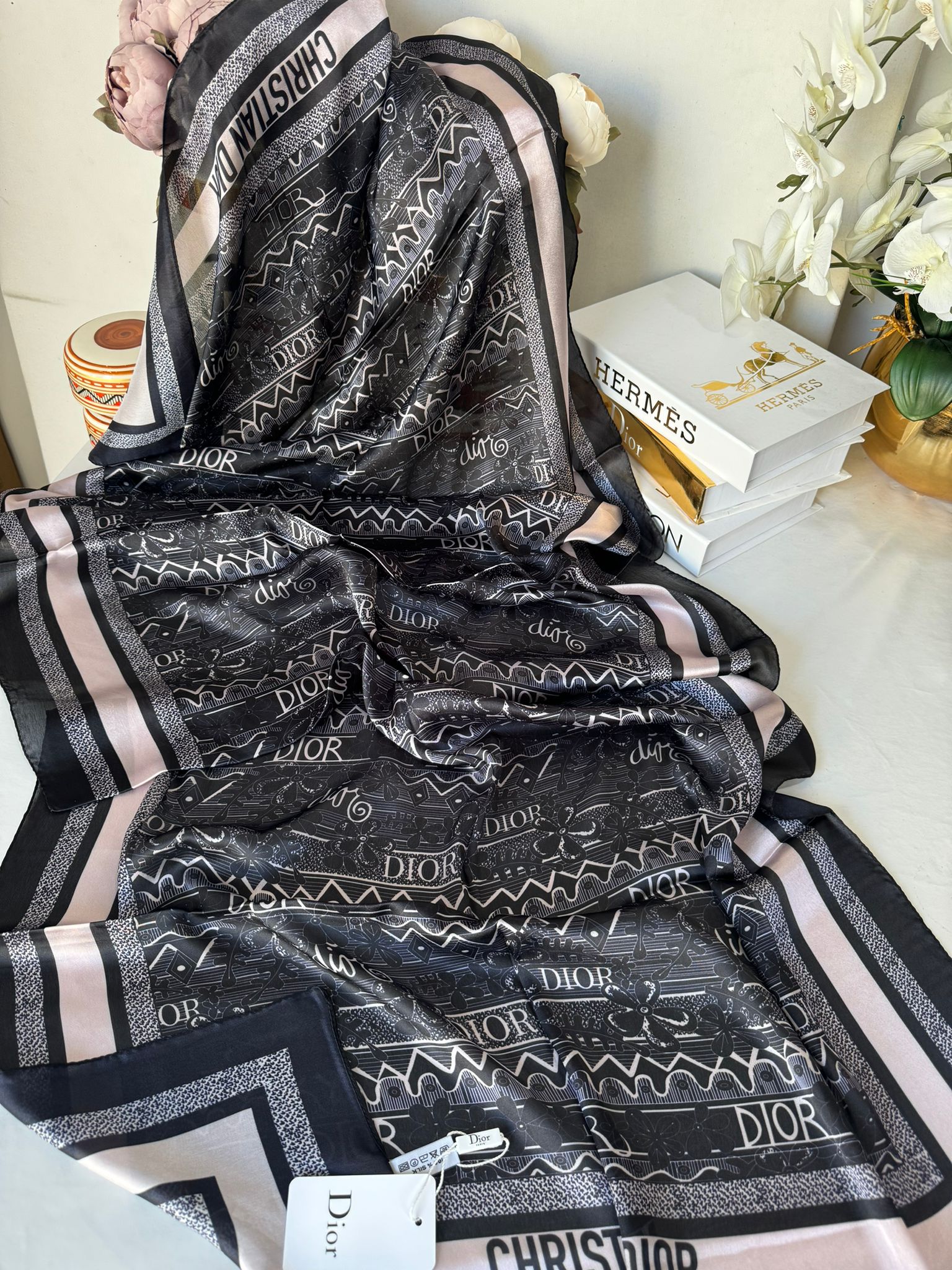 Dior Çift Taraflı İthal Vual İpel Şal 78632 - Eflatun - Siyah - Organic ScarfsOrganic Scarfs