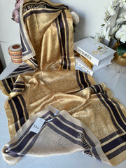 Dior Çift Taraflı İthal Vual İpel Şal 78632 - Gold - Bej - Organic ScarfsOrganic Scarfs
