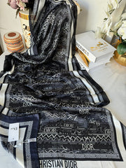 Dior Çift Taraflı İthal Vual İpel Şal 78632 - Lacivert - Siyah - Organic ScarfsOrganic Scarfs