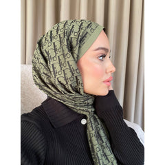 Dior Desenli İpek Kaşmir Çift Taraflı Şal 78002 - Haki - Organic ScarfsOrganic Scarfs