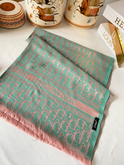 Dior Desenli İpek Kaşmir Çift Taraflı Şal 78002 - Mint - Organic ScarfsOrganic Scarfs