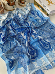 Etnik Etro Desen Pamuk Soft Şal 61534 - Bebe Mavisi - Organic ScarfsOrganic Scarfs