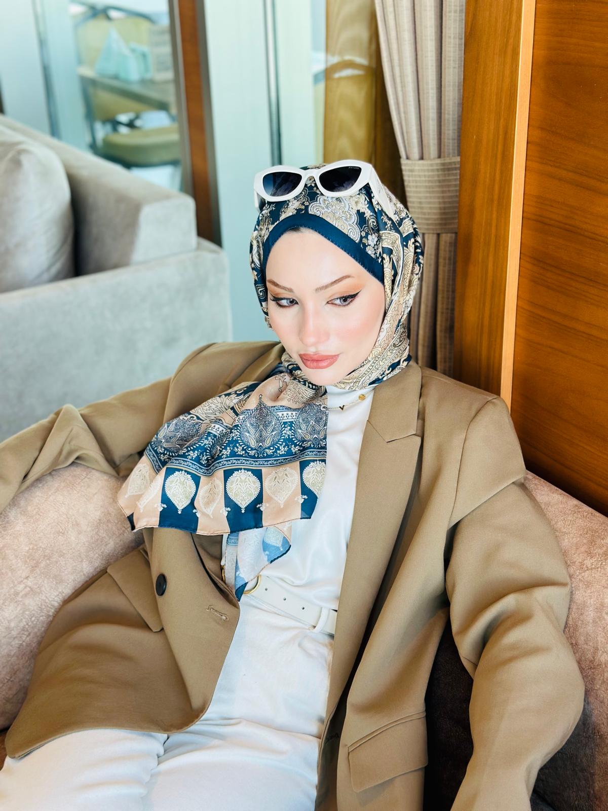 Etnik Etro Desen Pamuk Soft Şal 61534 - Gece Mavisi - Organic ScarfsOrganic Scarfs