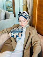 Etnik Etro Desen Pamuk Soft Şal 61534 - Gece Mavisi - Organic ScarfsOrganic Scarfs