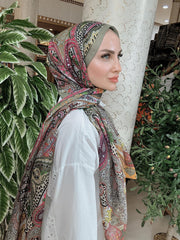 Etnik Etro Desen Pamuk Soft Şal 61534 - Haki - Organic ScarfsOrganic Scarfs