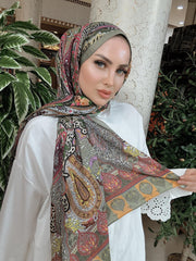 Etnik Etro Desen Pamuk Soft Şal 61534 - Haki - Organic ScarfsOrganic Scarfs
