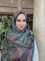Etnik Etro Desen Pamuk Soft Şal 61534 - Lacivert - Organic ScarfsOrganic Scarfs