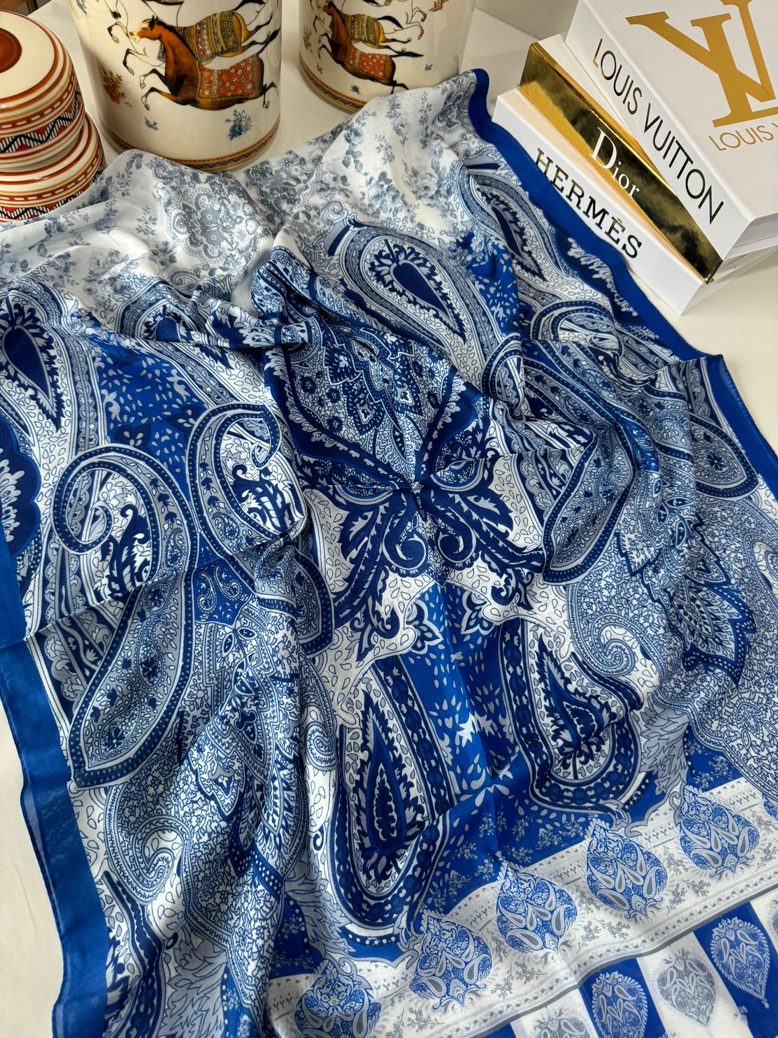 Etnik Etro Desen Pamuk Soft Şal 61534 - Saks - Organic ScarfsOrganic Scarfs