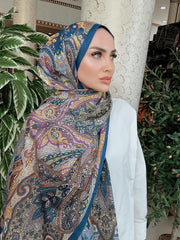 Etnik Etro Desen Pamuk Soft Şal 61534 - Saks - Organic ScarfsOrganic Scarfs