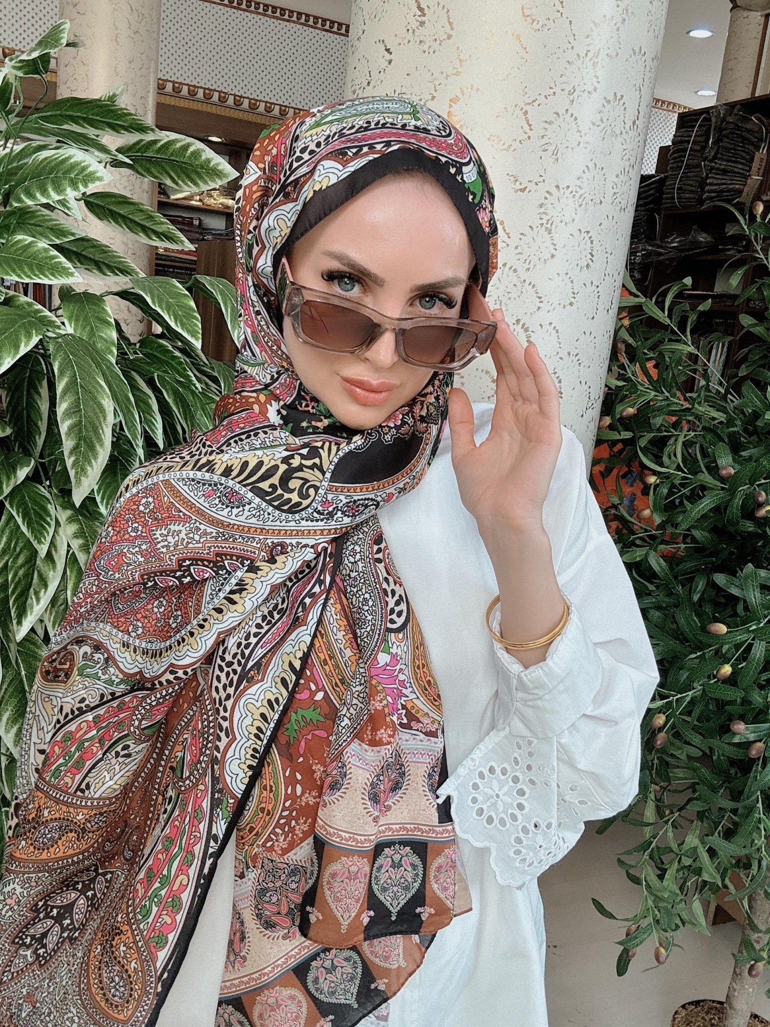 Etnik Etro Desen Pamuk Soft Şal 61534 - Siyah - Organic ScarfsOrganic Scarfs