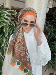 Etnik Etro Desen Pamuk Soft Şal 61534 - Turuncu - Organic ScarfsOrganic Scarfs