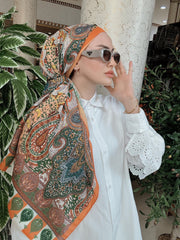Etnik Etro Desen Pamuk Soft Şal 61534 - Turuncu - Organic ScarfsOrganic Scarfs