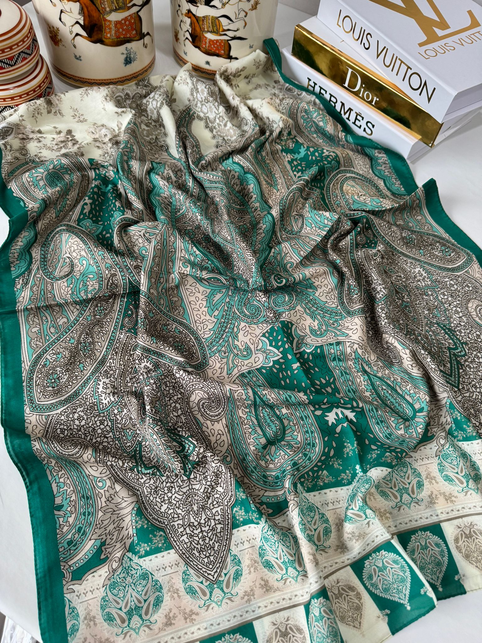 Etnik Etro Desen Pamuk Soft Şal 61534 - Zümrüt - Organic ScarfsOrganic Scarfs