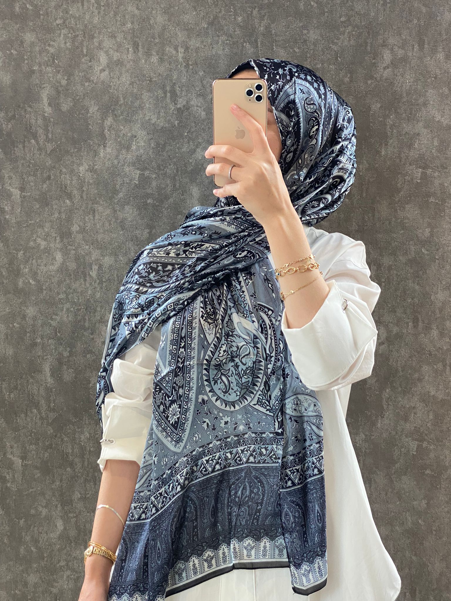 Etro Desen Hint Vual İpek Şal  - Antrasit - Organic ScarfsOrganic Scarfs