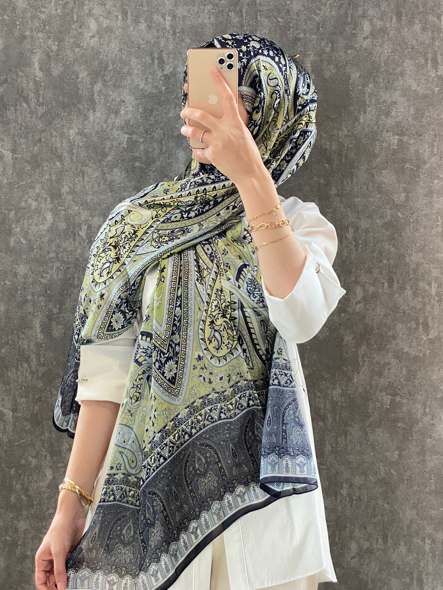 Etro Desen Hint Vual İpek Şal  - Fıstık - Organic ScarfsOrganic Scarfs