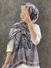 Etro Desen Hint Vual İpek Şal  - Füme - Organic ScarfsOrganic Scarfs