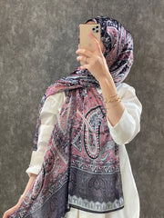 Etro Desen Hint Vual İpek Şal  - Gül kurusu - Organic ScarfsOrganic Scarfs