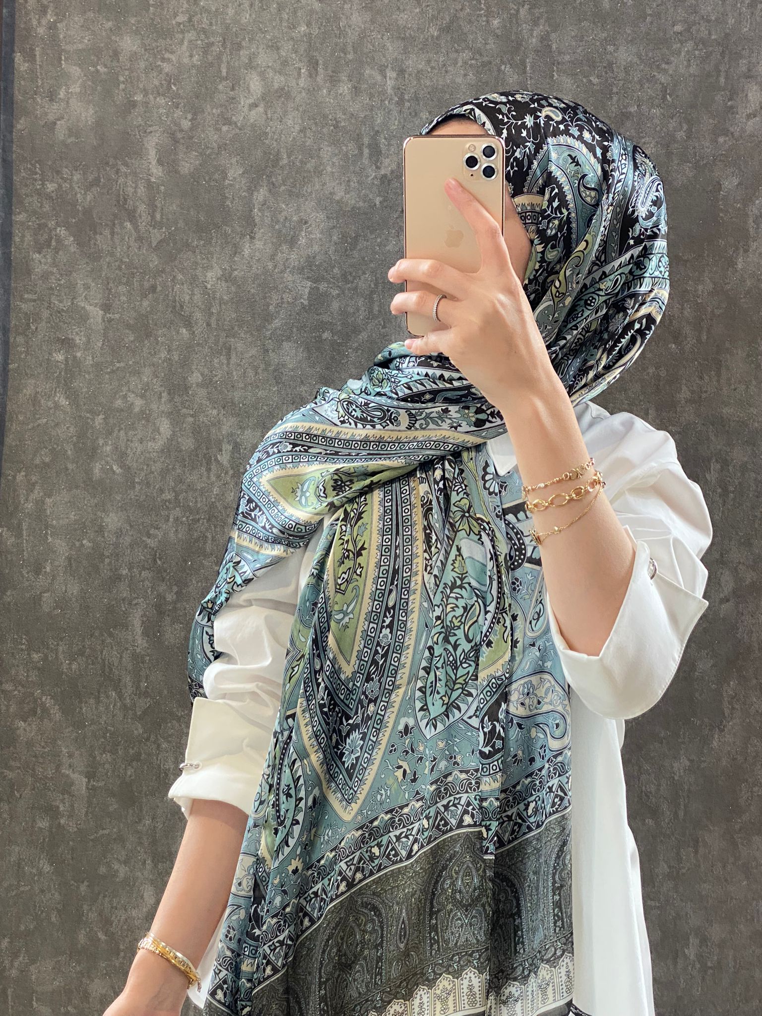 Etro Desen Hint Vual İpek Şal  - Haki - Organic ScarfsOrganic Scarfs