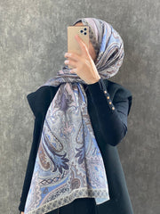 Etro Etnik Desen Pamuk Soft Şal 36631 - Bebe Mavisi - Organic ScarfsOrganic Scarfs