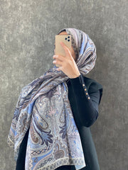 Etro Etnik Desen Pamuk Soft Şal 36631 - Bebe Mavisi - Organic ScarfsOrganic Scarfs