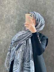 Etro Etnik Desen Pamuk Soft Şal 36631 - Gri - Organic ScarfsOrganic Scarfs