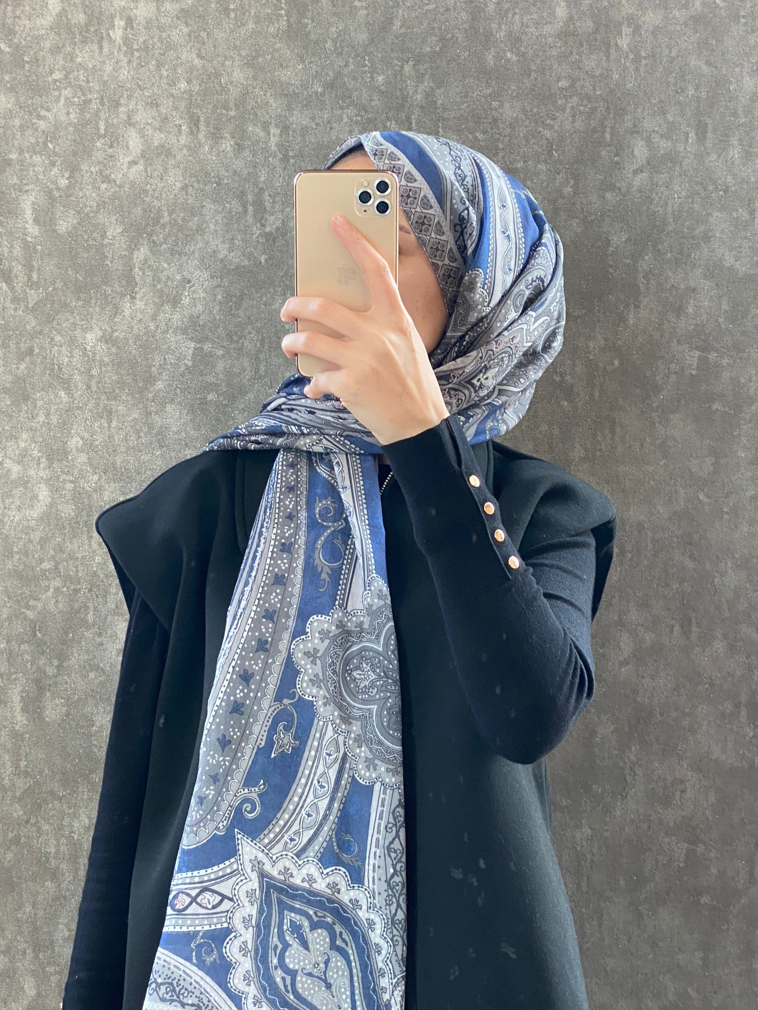 Etro Etnik Desen Pamuk Soft Şal 36631 - Lacivert - Organic ScarfsOrganic Scarfs