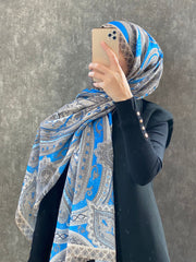 Etro Etnik Desen Pamuk Soft Şal 36631 - Mavi - Organic ScarfsOrganic Scarfs