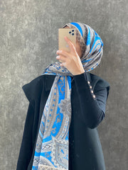 Etro Etnik Desen Pamuk Soft Şal 36631 - Mavi - Organic ScarfsOrganic Scarfs