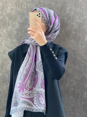 Etro Etnik Desen Pamuk Soft Şal 36631 - Mürdüm - Organic ScarfsOrganic Scarfs