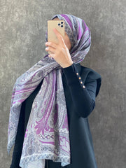 Etro Etnik Desen Pamuk Soft Şal 36631 - Mürdüm - Organic ScarfsOrganic Scarfs