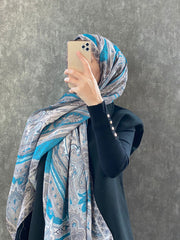 Etro Etnik Desen Pamuk Soft Şal 36631 - Petrol - Organic ScarfsOrganic Scarfs
