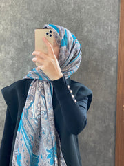 Etro Etnik Desen Pamuk Soft Şal 36631 - Petrol - Organic ScarfsOrganic Scarfs