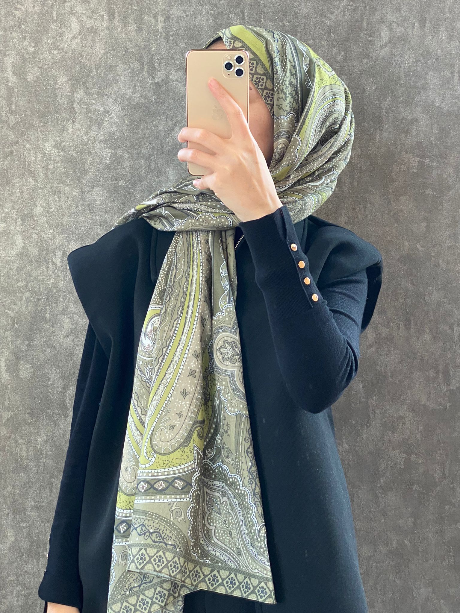 Etro Etnik Desen Pamuk Soft Şal 36631 - Soft Yağ Yeşili - Organic ScarfsOrganic Scarfs