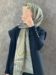 Etro Etnik Desen Pamuk Soft Şal 36631 - Soft Yağ Yeşili - Organic ScarfsOrganic Scarfs