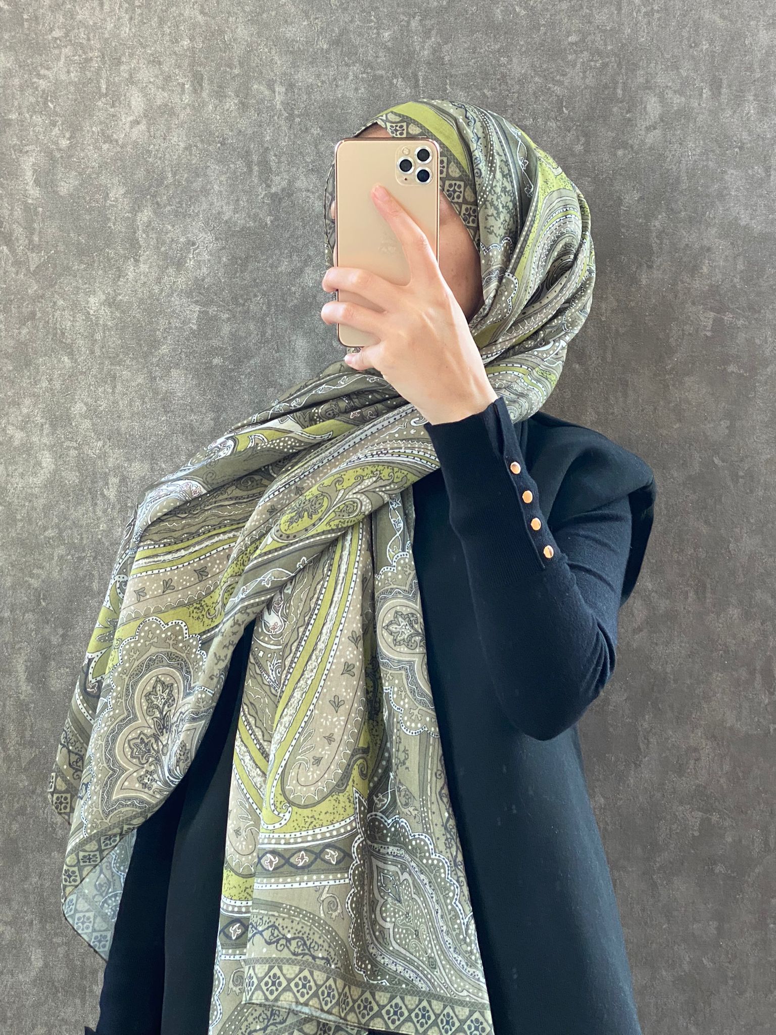 Etro Etnik Desen Pamuk Soft Şal 36631 - Soft Yağ Yeşili - Organic ScarfsOrganic Scarfs
