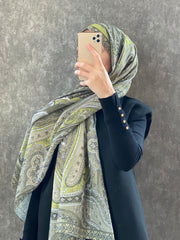 Etro Etnik Desen Pamuk Soft Şal 36631 - Soft Yağ Yeşili - Organic ScarfsOrganic Scarfs