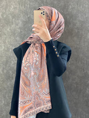 Etro Etnik Desen Pamuk Soft Şal 36631 - Turuncu - Organic ScarfsOrganic Scarfs