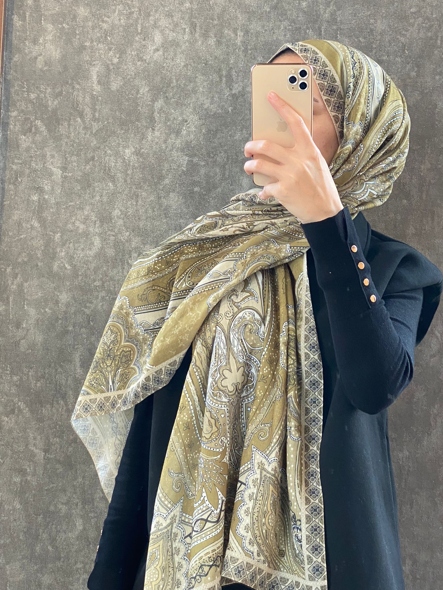 Etro Etnik Desen Pamuk Soft Şal 36631 - Yağ Yeşili - Organic ScarfsOrganic Scarfs
