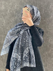 Etro Etnik Desen Pamuk Soft Şal 37631 - Antrasit - Organic ScarfsOrganic Scarfs