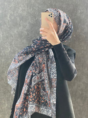 Etro Etnik Desen Pamuk Soft Şal 37631 - Ekru/Turuncu - Organic ScarfsOrganic Scarfs